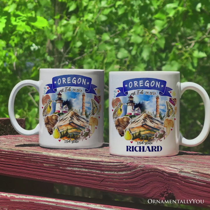 Artistic Oregon State Themes and Landmarks Personalized Mug With Custom Name