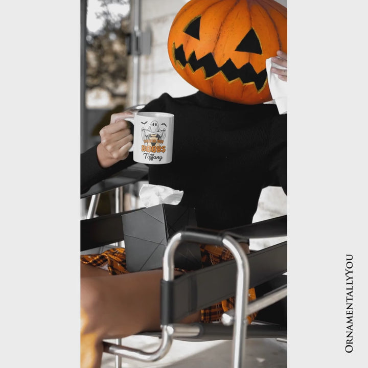 Show Me Your Boobs Halloween Personalized Mug, Funny Naughty Pun Ghost Gift with Custom Name