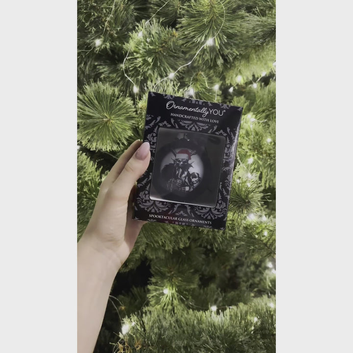 Krampus Christmas Spooky Portrait Glass Ornament, Black Horror Halloween Tree Decoration
