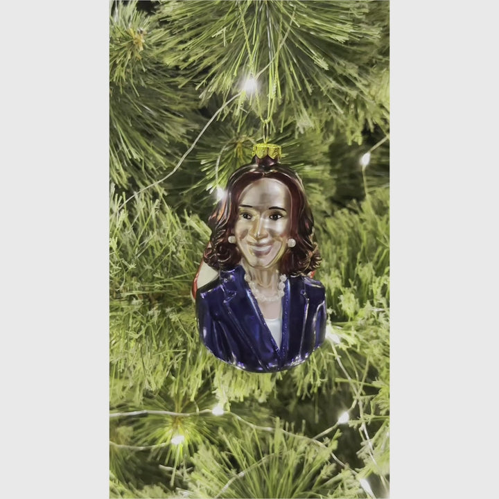 Kamala Harris Glass Christmas Ornament, Promotional Democrat Keepsake