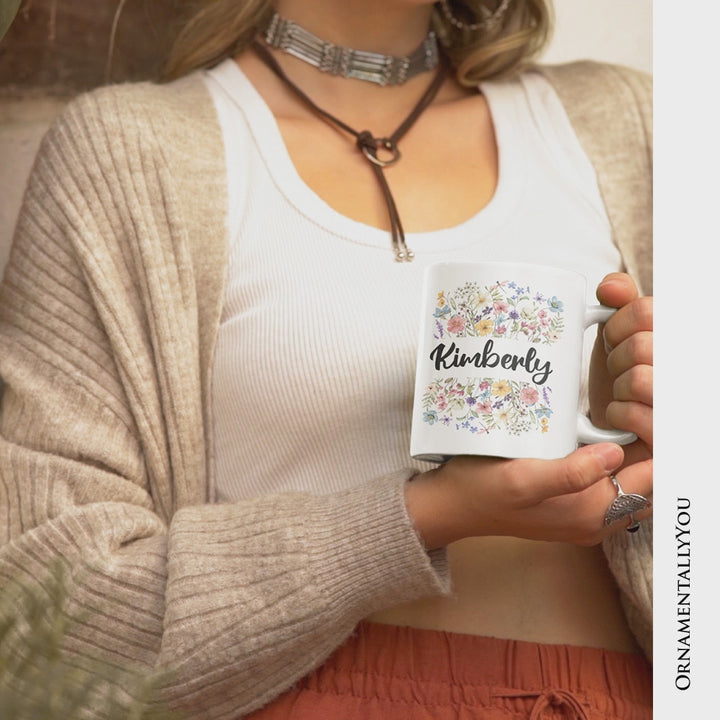 Wildflowers Personalized Mug, Flowers Custom Gift with Name for Women
