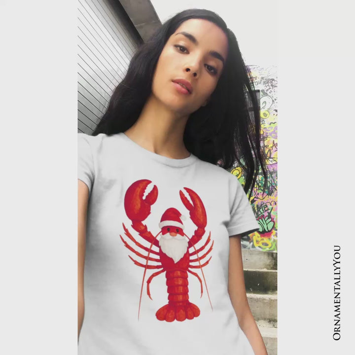Santa Claws Lobster T-Shirt, Funny Pun Coastal Christmas Holiday Tee