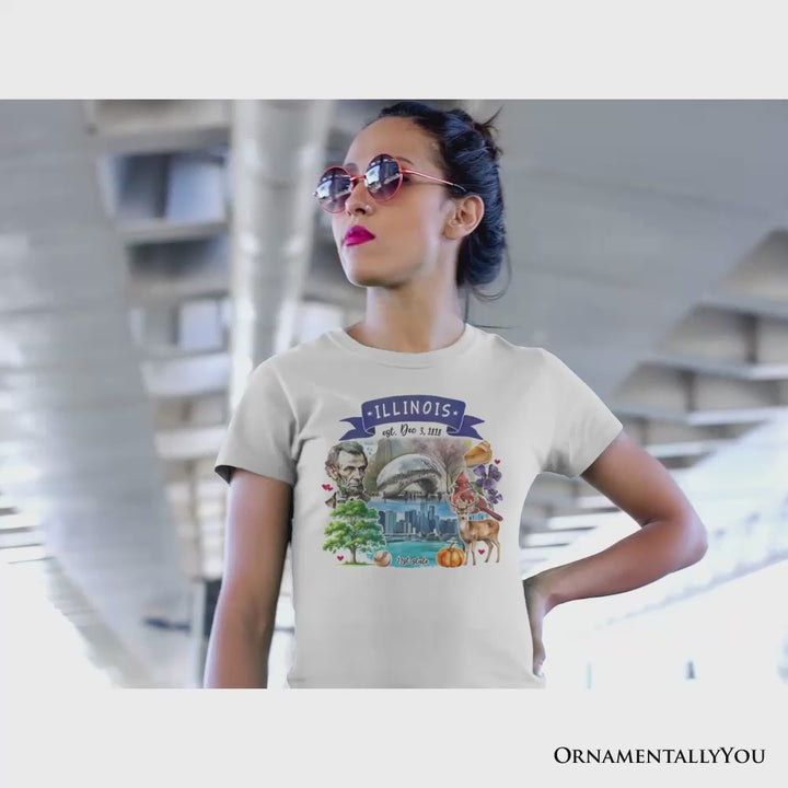 Artistic Illinois State Themes and Landmarks T-Shirt, Tee for History and Travel Lovers