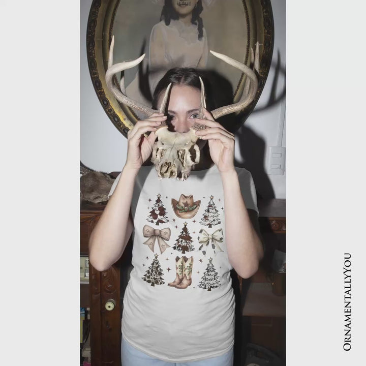 Western Christmas Coquette Tree T-Shirt, Country Holiday Cowboy Tee