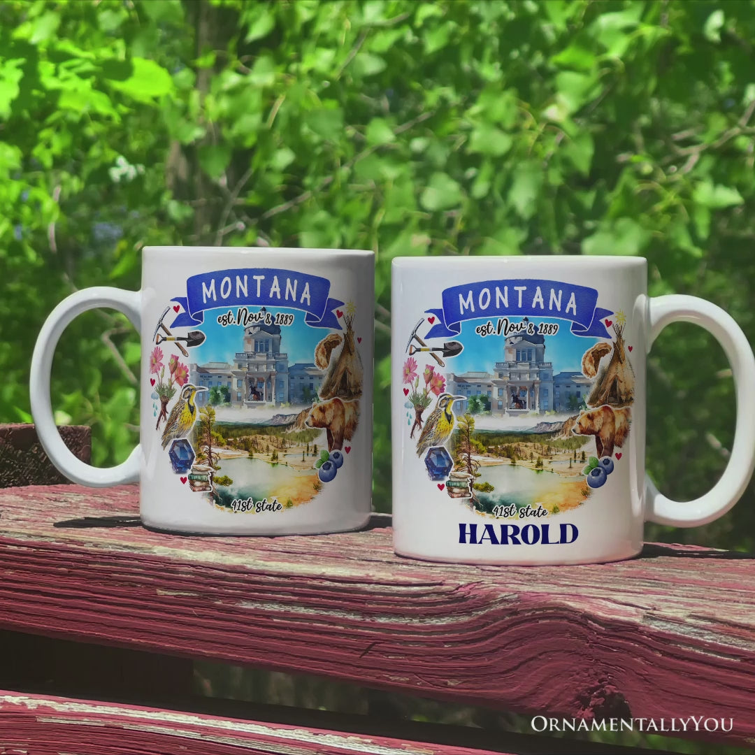 Artistic Montana State Themes and Landmarks Personalized Mug With Custom Name