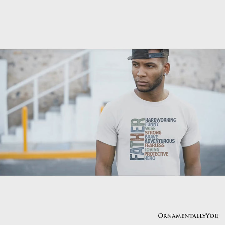 Father Definition T-Shirt, White and Natural Inspirational Tee for Hero Dad