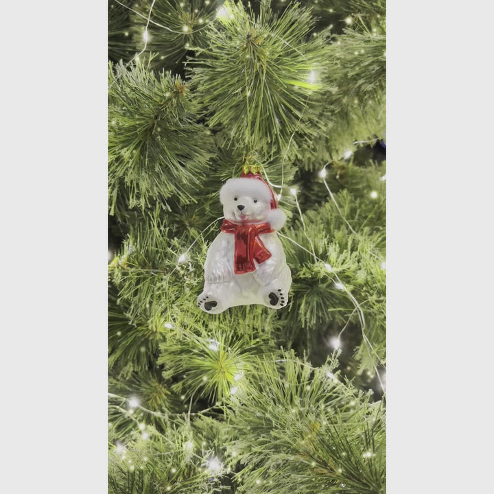 Classic White Polar Bear Glass Christmas Ornament