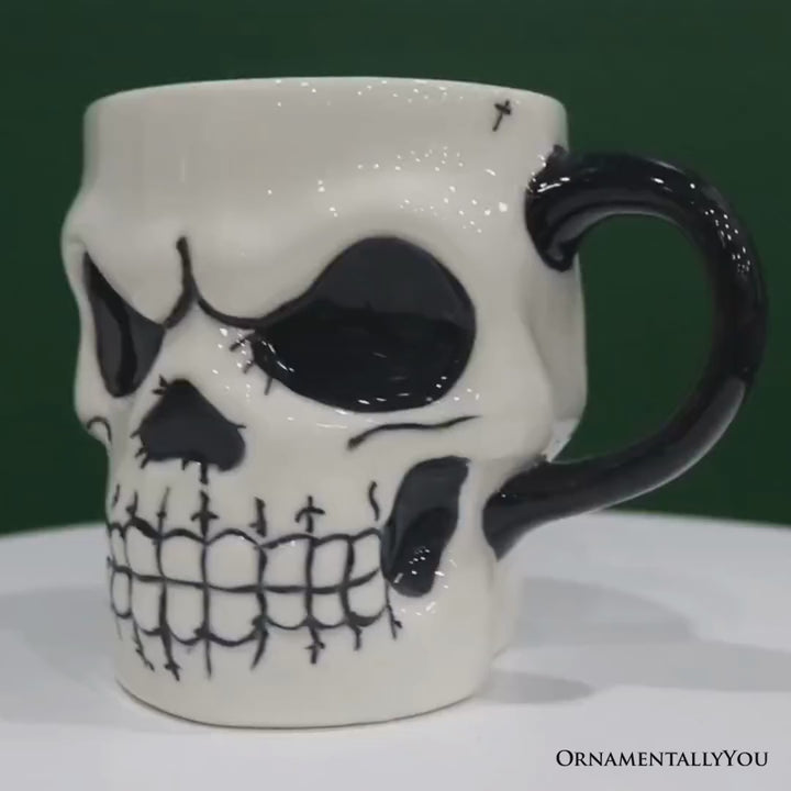 Classic Skeleton Face Spooky 4" Mug, Ceramic Halloween Gothic Kitchen Cup Decor