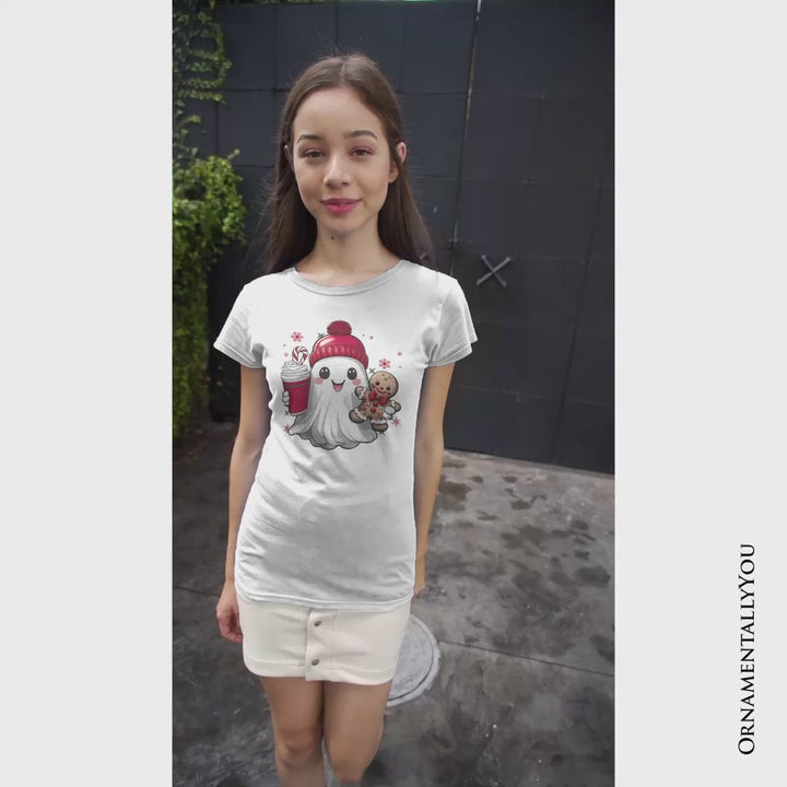 Cute Ghost Christmas T‑Shirt, Adorable Gingerbread and Cocoa Holiday Tee