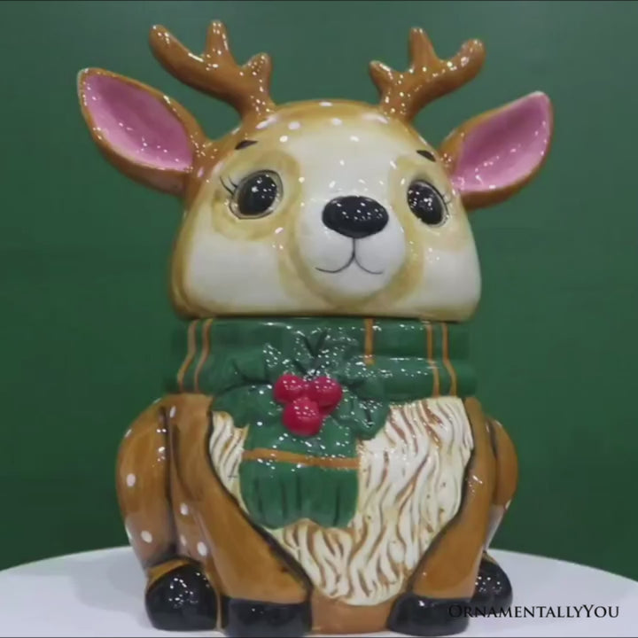 Festive Reindeer 10" Cookie Jar, Christmas Kitchen Festive Deer Decoration
