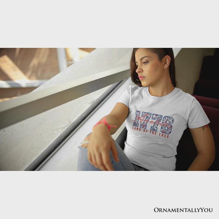 Retro America 1776 Floral T-Shirt, Land of the Free Patriotic Tee