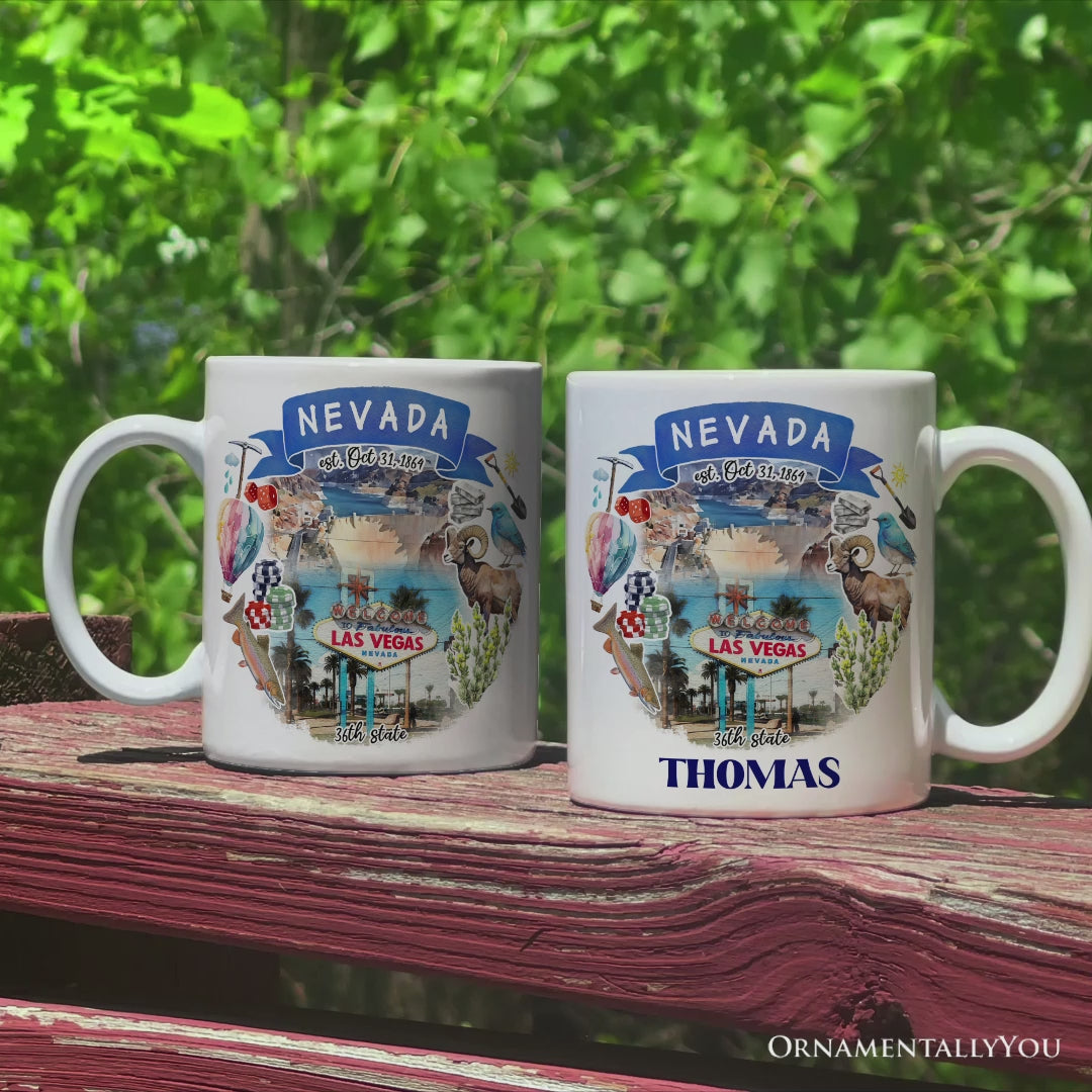 Artistic Nevada State Themes and Landmarks Personalized Mug With Custom Name