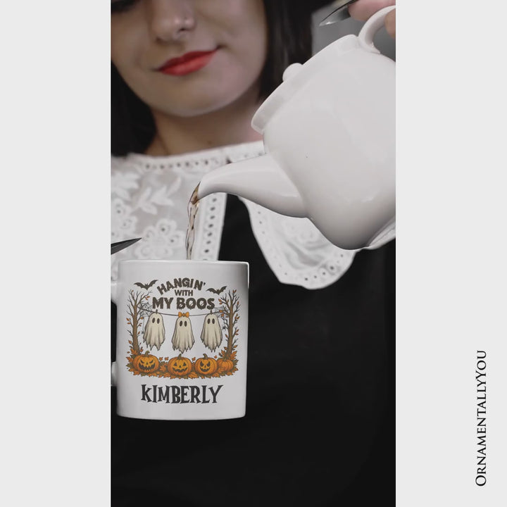 Hanging with My Boos Ghost Personalized Mug, Funny Halloween Spooky Season Gift with Custom Name