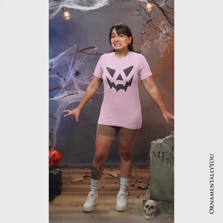 Scary Pumpkin Face T‑Shirt, Minimalist Tee with Spooky Flair
