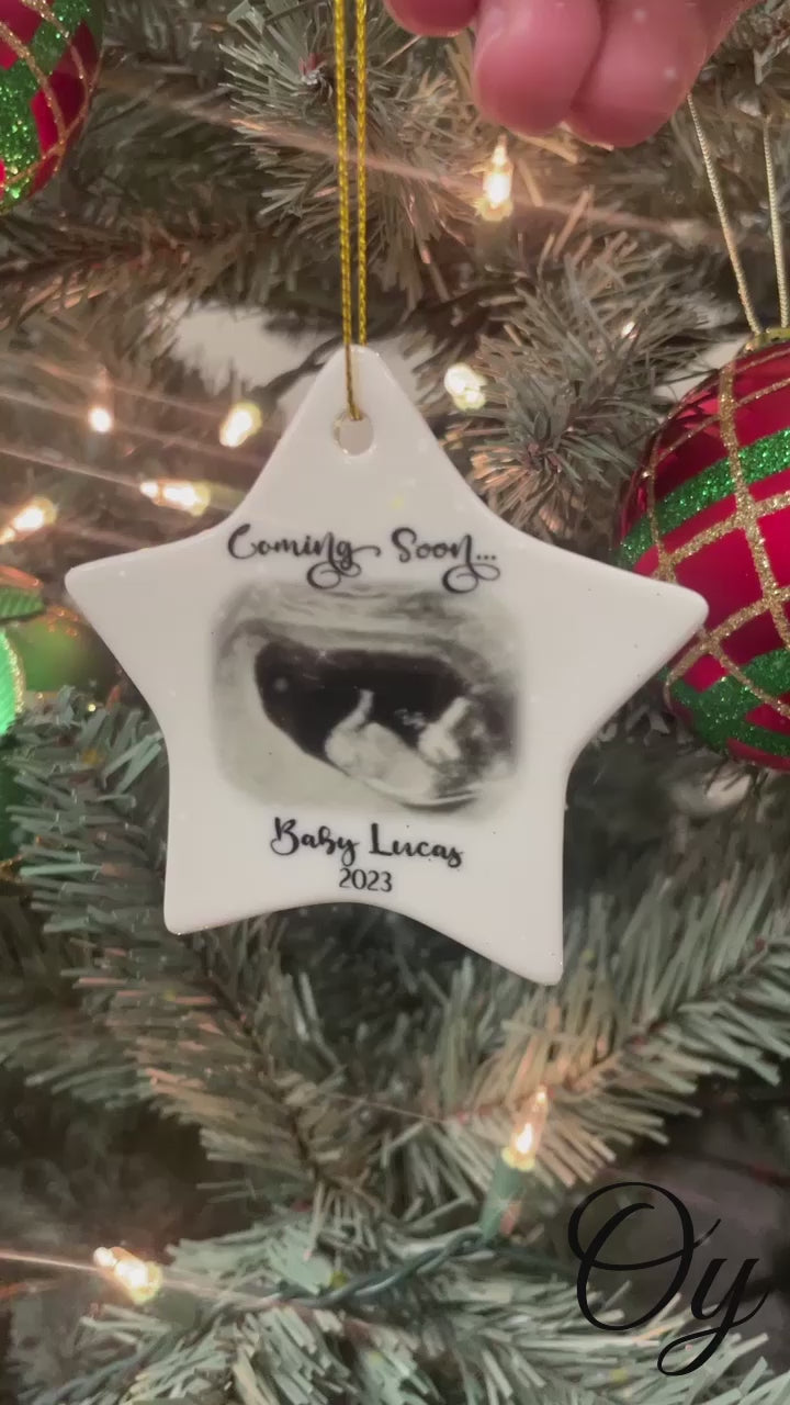 Baby Coming Soon Pregnant Mother Custom Photo Ornament, Personalized Pregnancy Announcement Sonogram Gift