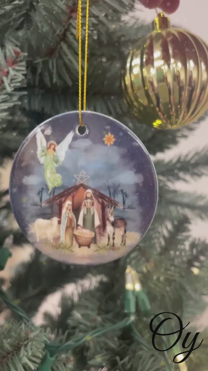 Jesus and Mary Nativity Night Art Illustration Christmas Ornament