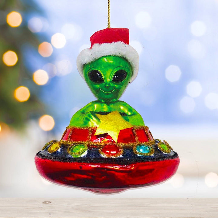 Alien and UFO Glass Christmas Ornament Ornament OrnamentallyYou