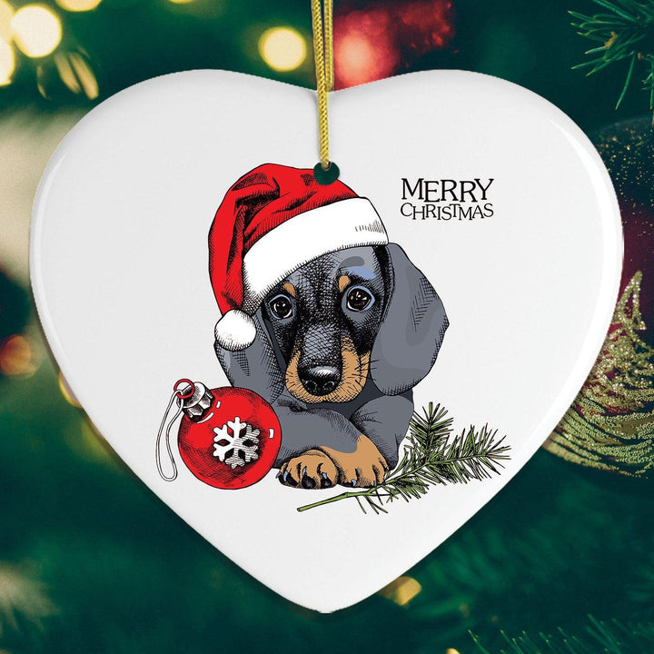 Dachshund Christmas Ornament, Cute Dog with Santa Hat Ornament OrnamentallyYou Heart