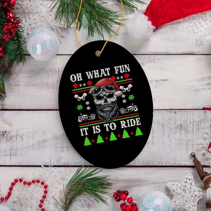 Biker Skull Santa Christmas Ornament Ceramic Ornament OrnamentallyYou