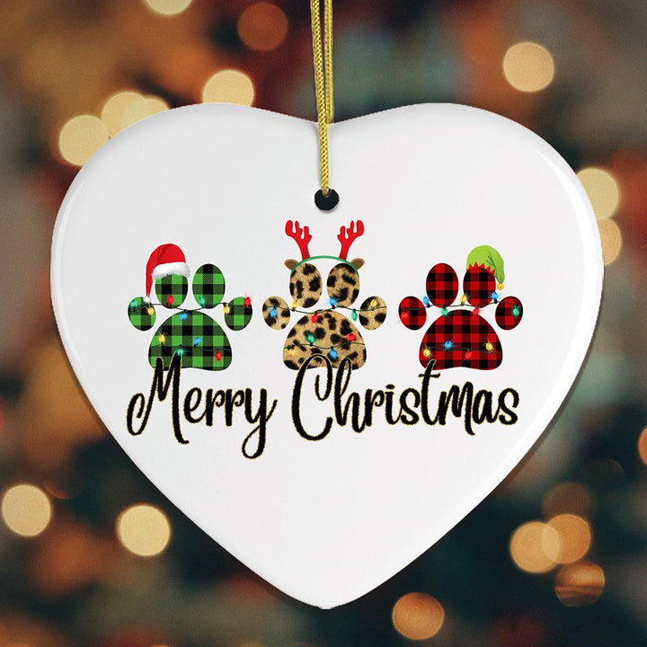 Cat Paw Plaid Prints Merry Christmas Ornament Ceramic Ornament OrnamentallyYou Heart