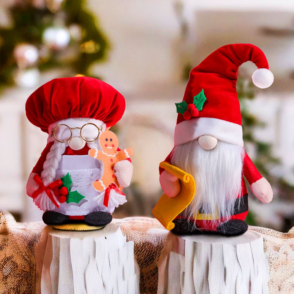Chef Themed Mr and Mrs Claus Cookin it Up Gnomes Set, Christmas Santa Holiday Home Large Tabletop Decor Plush Gnome OrnamentallyYou 
