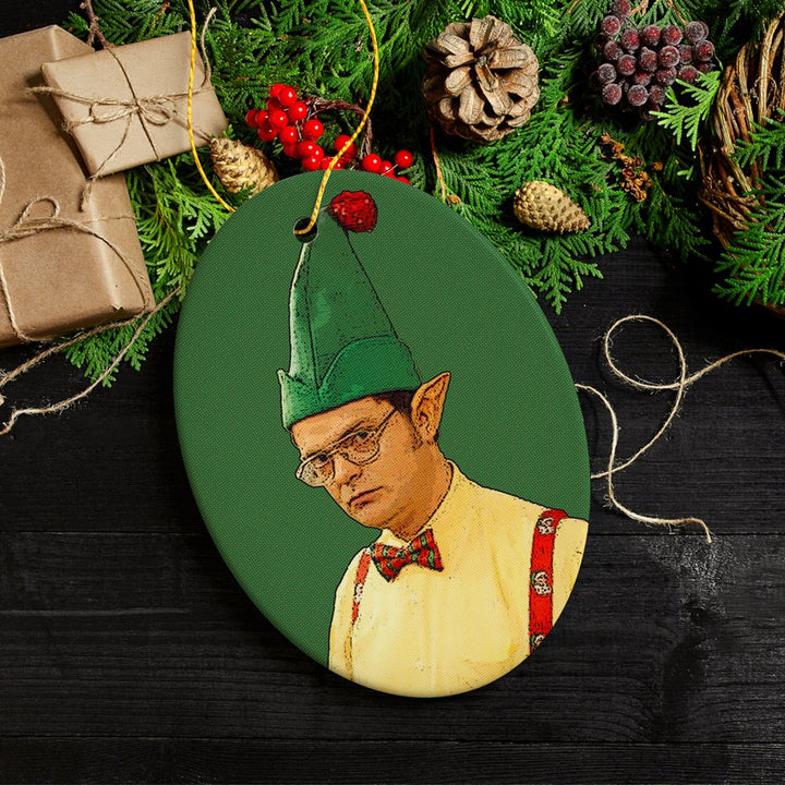 Dwight Schrute Elf Christmas Ornament, The Office Ceramic Ornament OrnamentallyYou