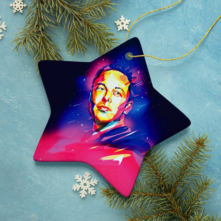 Elon Musk Christmas Ornament, Abstract Digital Art Tesla and SpaceX Ceramic Ornament OrnamentallyYou