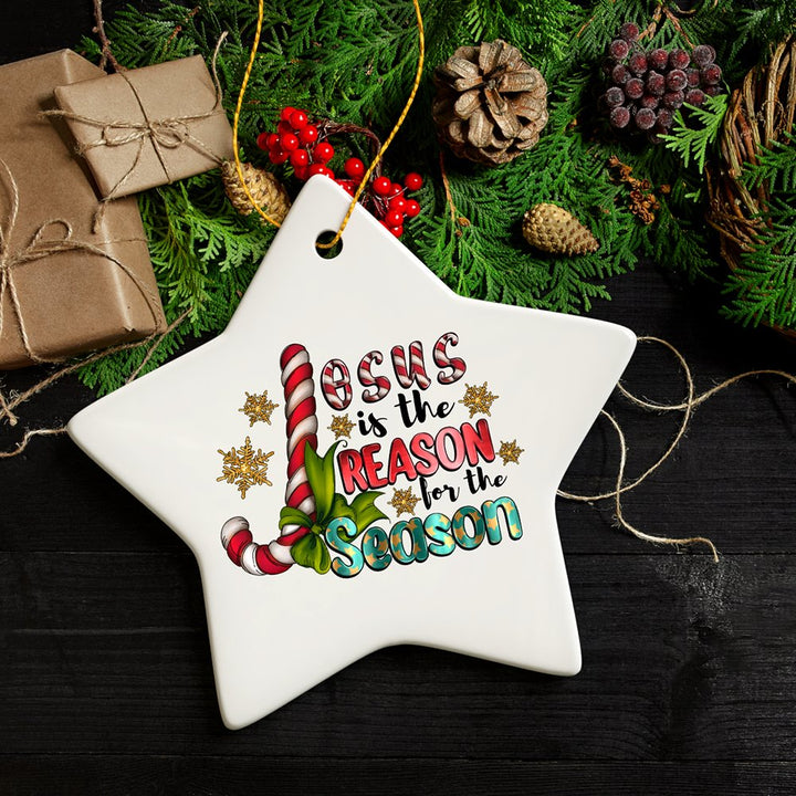 Festively Fun Jesus is the Reason for the Season Religious Christmas Ornament Ceramic Ornament OrnamentallyYou
