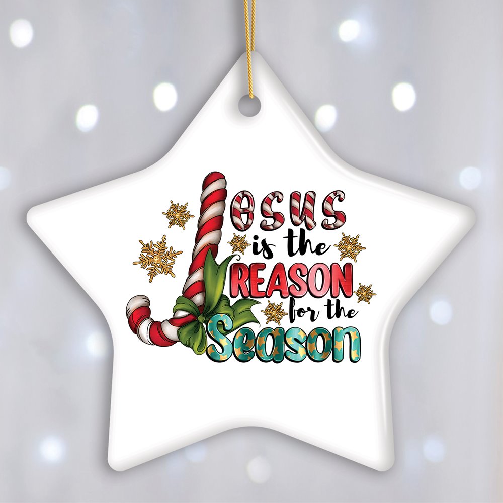 Festively Fun Jesus is the Reason for the Season Religious Christmas Ornament Ceramic Ornament OrnamentallyYou Star