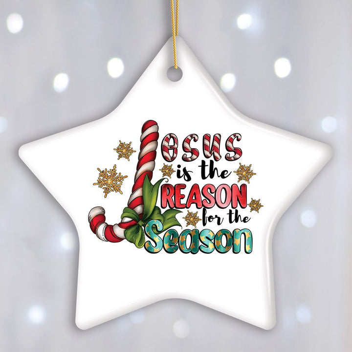 Festively Fun Jesus is the Reason for the Season Religious Christmas Ornament Ceramic Ornament OrnamentallyYou Star