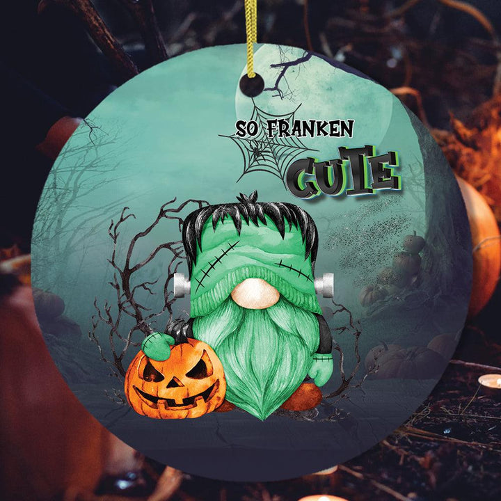 Frankenstein Gnome Halloween Theme Ornament Ceramic Ornament OrnamentallyYou Circle