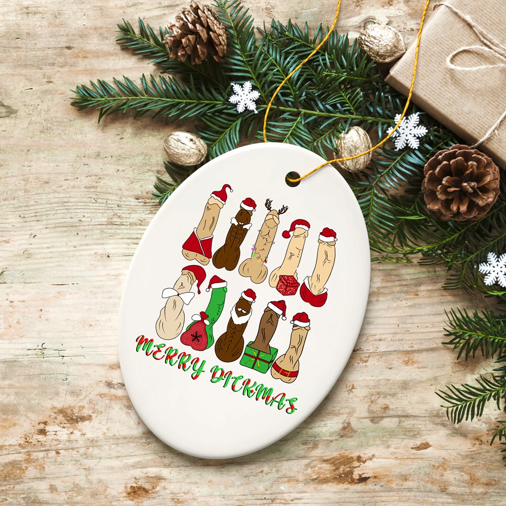 Hilarious and Dirty Merry Dickmas Christmas Ornament, Secret Santa Gift, Dark Humor Funny Mature Present Ceramic Ornament OrnamentallyYou