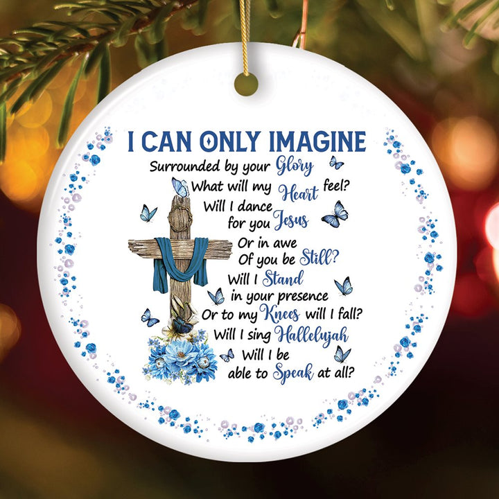 Inspirational Jesus Religious Quote and Cross Ornament Ceramic Ornament OrnamentallyYou Circle
