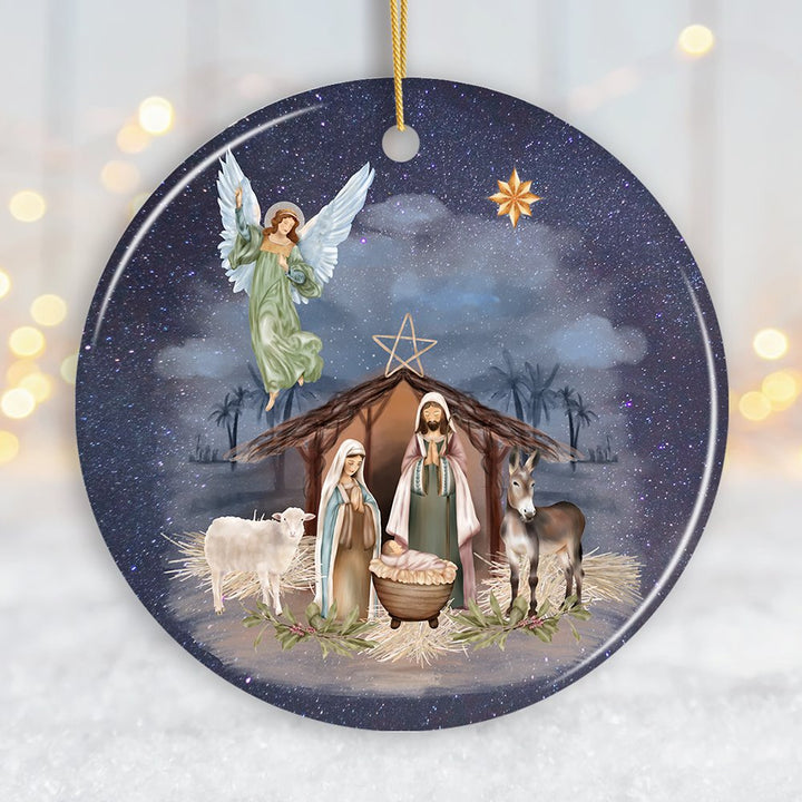 Jesus and Mary Nativity Night Art Illustration Christmas Ornament Ceramic Ornament OrnamentallyYou Circle 