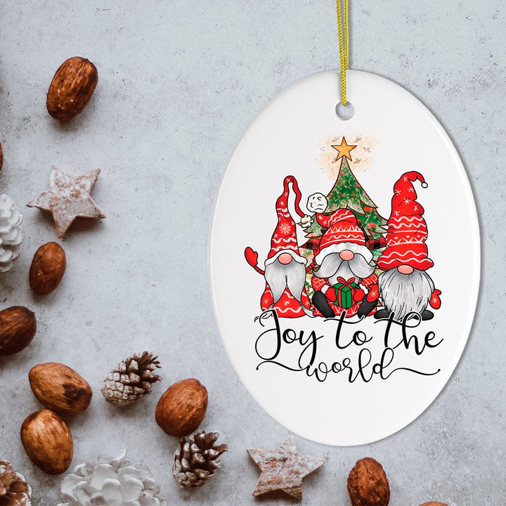Joy to the World Christmas Ornament with Gnomes Ceramic Ornament OrnamentallyYou