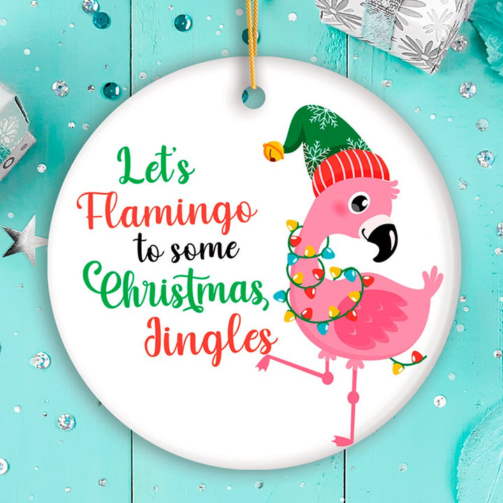 Let’s Flamingo to some Christmas Jingles Cute Bird Ornament Ceramic Ornament OrnamentallyYou Circle