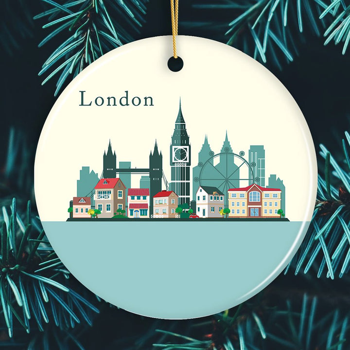 London Ornament, England Landmark Christmas Decoration Ceramic Ornament OrnamentallyYou Circle