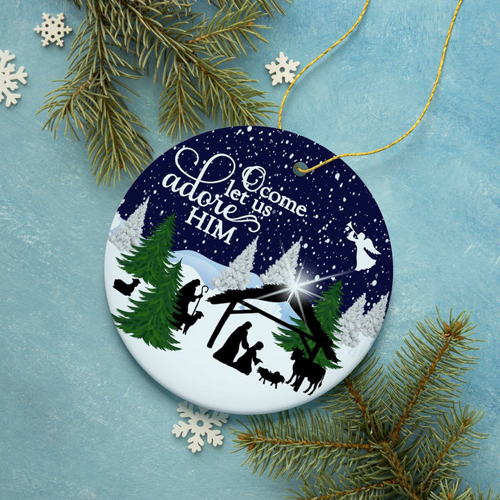 O Come Let us Adore Him Nativity Birth of Christ Christmas Ornament Ceramic Ornament OrnamentallyYou