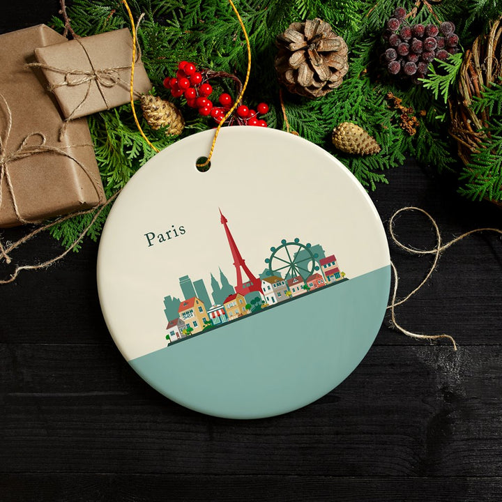 Paris Christmas Ornament, Landmarks in France Illustration Ceramic Ornament OrnamentallyYou
