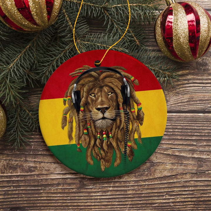 Reggae Lion Ornament, Jamaican Christmas Decoration, Reggae Music Flag Ceramic Ornament OrnamentallyYou