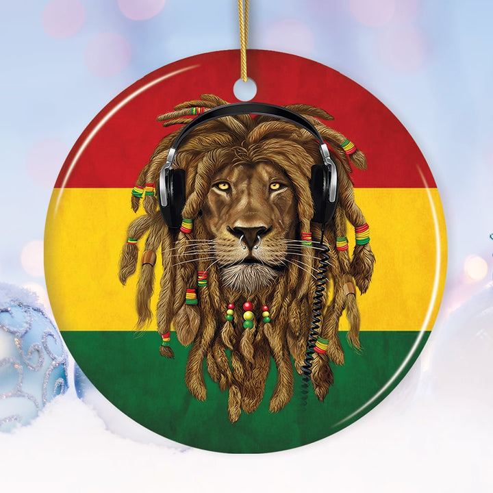 Reggae Lion Ornament, Jamaican Christmas Decoration, Reggae Music Flag Ceramic Ornament OrnamentallyYou Circle