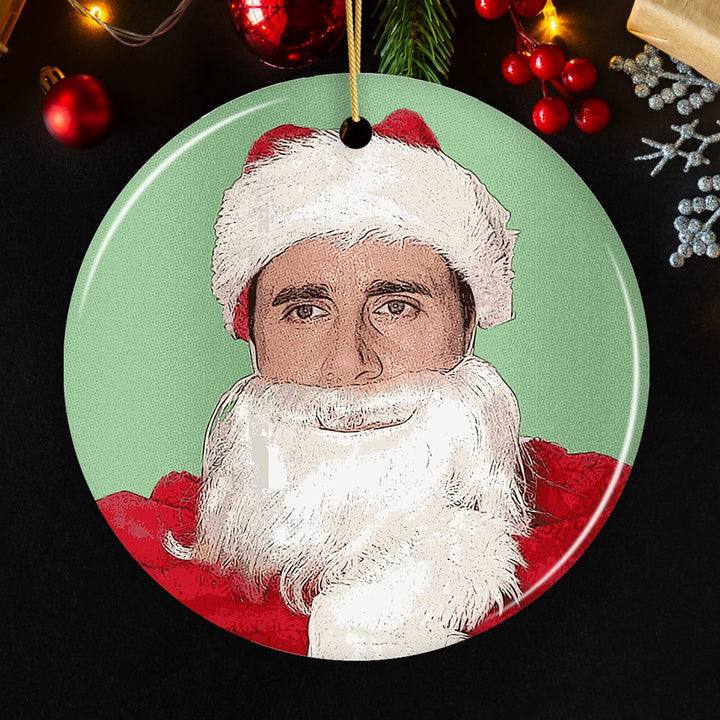 Santa Michael Scott Christmas Ornament, The Office Fan Gift Ceramic Ornament OrnamentallyYou Circle