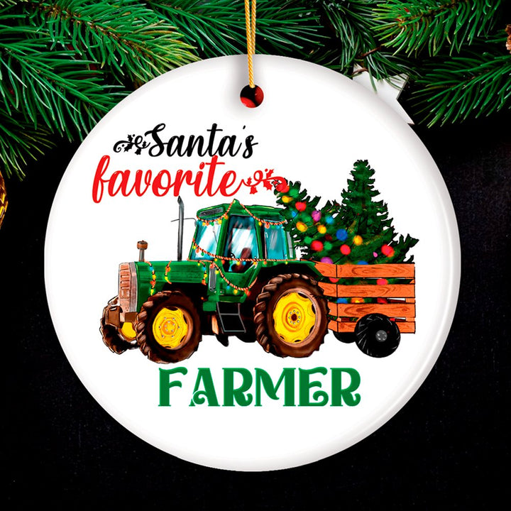 Santa’s Favorite Farmer Christmas Ornament, Farm Themed Gift Ceramic Ornament OrnamentallyYou Circle Version 1