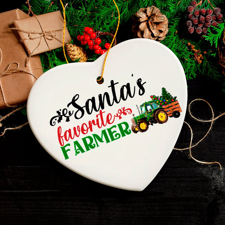 Santa’s Favorite Farmer Christmas Ornament, Farm Themed Gift Ceramic Ornament OrnamentallyYou Heart Version 2