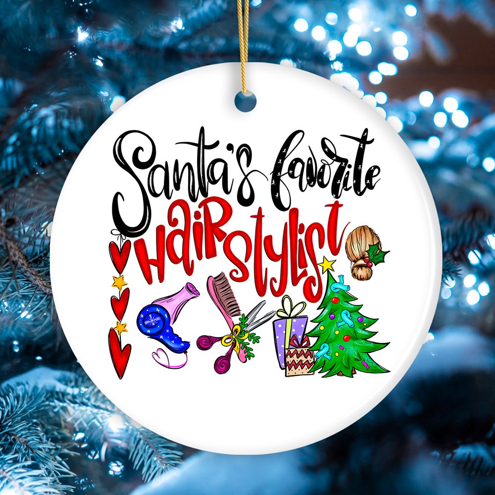 christmas gift ideas for hair dresser Santa’s Favorite Hairstylist Christmas Ornament, Hairdresser Appreciation Gift Idea