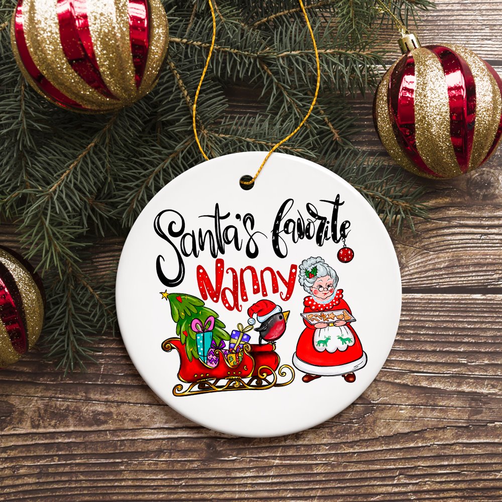 Santa’s Favorite Nanny Christmas Ornament, Babysitter Appreciation Gift Ceramic Ornament OrnamentallyYou
