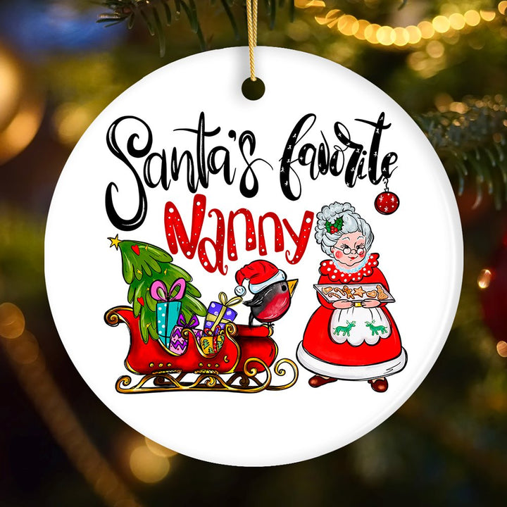 Santa’s Favorite Nanny Christmas Ornament, Babysitter Appreciation Gift Ceramic Ornament OrnamentallyYou Circle