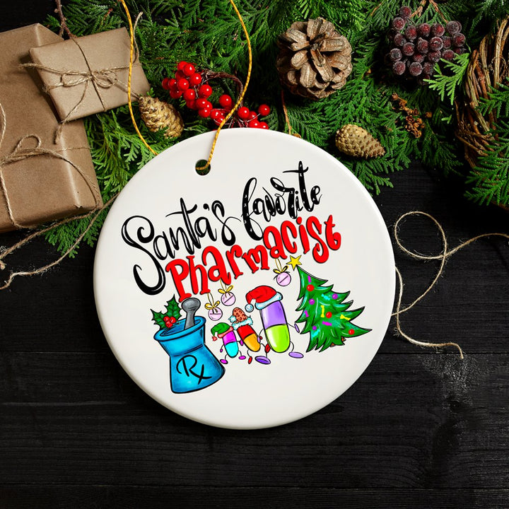 Santa’s Favorite Pharmacist Christmas Ornament, Pharmacy Appreciation Gift Ceramic Ornament OrnamentallyYou