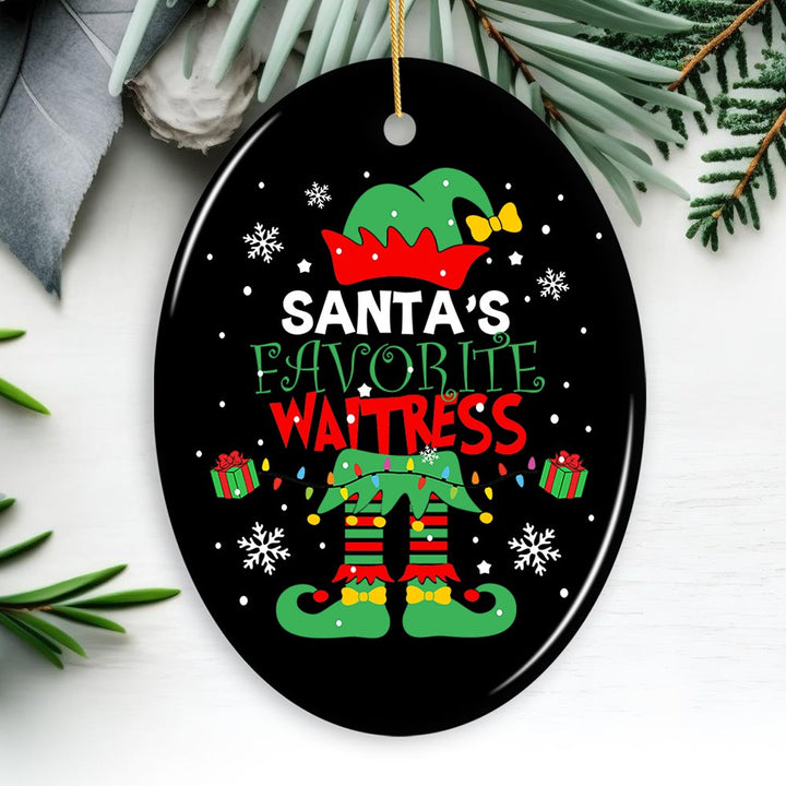 Santa's Favorite Waitress Christmas Ornament Ceramic Ornament OrnamentallyYou Oval