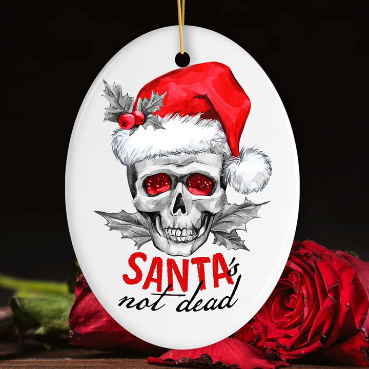 Santa is Not Dead Skull Christmas Ornament Ceramic Ornament OrnamentallyYou Oval